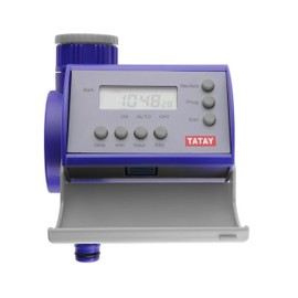 TATAY TL electronic water timer, made of anti-UV resistant plastic and with direct connection to the tap, which allows programming up to 8 waterings a day. Outdoor use