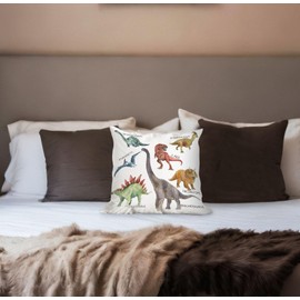 huester Dinosaur Pillow Covers 18x18, Dinosaur Pillow Case, Dinosaur Decor for Boys Room Kids Room Playroom, Dinosaur Bedroom Decor, Types of Dinosaurs Pillows Decorative Throw Pillows Cover