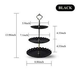 Wagoodter 3-Tier Dessert Stand Cupcake Stand Fruit Candy Display Table Stand for Wedding Home Birthday Tea Party Decoration (Black)