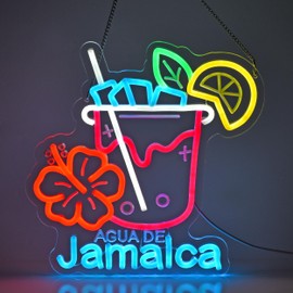 CNBEYOUNG Agua De Jamaica Neon Sign, Neon Lights Hanging Wall Art Decoration for Mexican Restaurants Shop Bar Kitchen Party Home Decor, USB - Driven, Super Bright & Adjustable,12.6 * 12.7inches