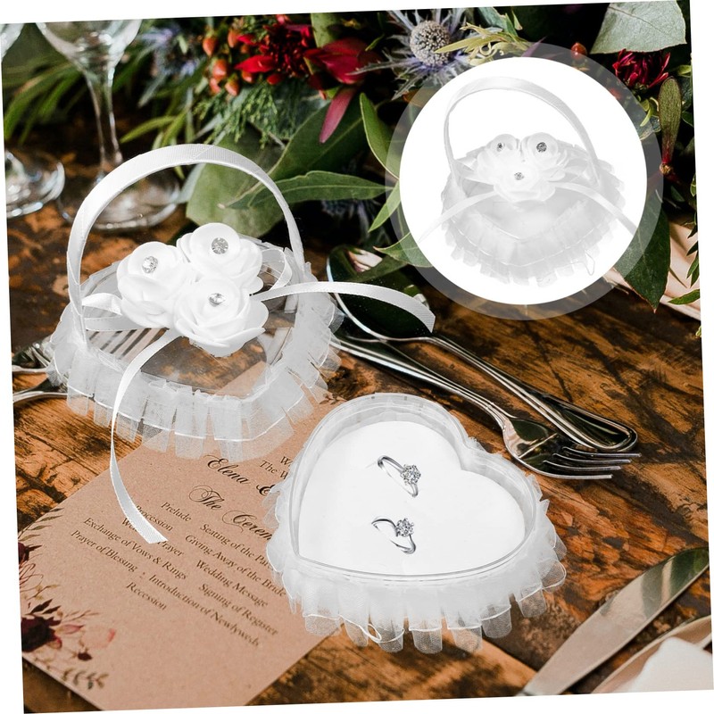 jojofuny 2pcs Lacering Pillow for Ring Display Heart Shape Engagement