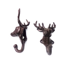 ISOTO 2pcs Deer Head Shaped Wall Hooks Cast Iron Decorative Rustic Single Hanger Animal Heavy Duty for Coats Bags Towels Key and More Home Farmhouse Decor Gift Vintage Design Wall Mounted (Rust)