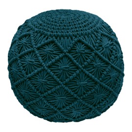COTTON CRAFT Macrame Braided Pouf - Ottoman Footrest Bean Bag - Knitted Cotton Cord Comfortable Round Dori Pouf - Prefilled Stuffed Boho Moroccan Accent Seating - Nursery Bedroom Dorm - 20 x 14 - Teal