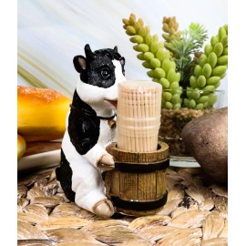 Ebros Farm Bovine Holstein Cow By Wood Barrel Toothpick Holder With Toothpicks