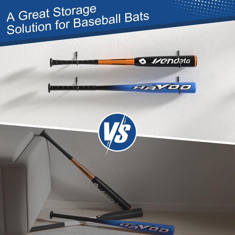 Josmimic Baseball Bat Holder Wall Mount: Black Bat Display Rack,