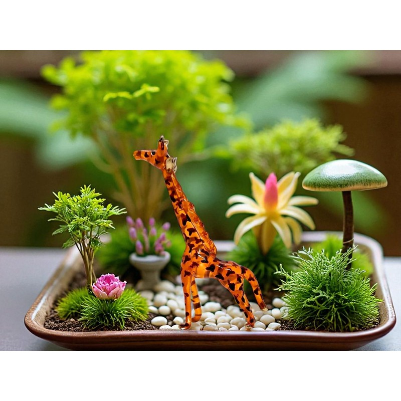 WitnyStore Tiny 3⅜" Brown Giraffe Standing Look Up Figurine -