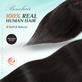 Benehair Hair Toppers for Women Real Human Hair 100% Remy Human Hair Pieces for Women with Thinning Hair Clip In 8 * 10cm Topper 10 Inch 30g Clip in Hair Extensions Natural Black