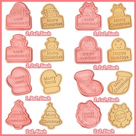 8 Piece Mini Christmas Cookie Cutters, 3d Raised Design Cookie Stamps, Mini Blessings, Snowman, Elk, Santa Baking Molds, Christmas Ornament Cookie Cutter Set (Christmas-5)