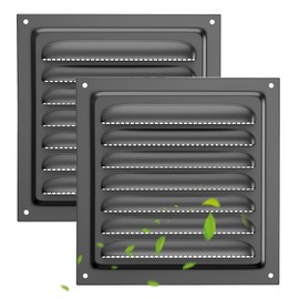 Metal Vent Cover, 6" x 6" Square Soffit Air Vent Louver, Grille Cover, Built-in Mesh Screen, HVAC Vents for Bathroom, Home Office, Kitchen (Black 2PCS)