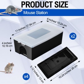 Qualirey 6 Pcs Mouse Traps Includes 4 Mouse Glue Traps and 2 Protect Mice Bait Station for Indoor Outdoor Small Mice Insects Rodent Bug Non-Toxic Pets Chirdren Safe Keep Rat Away