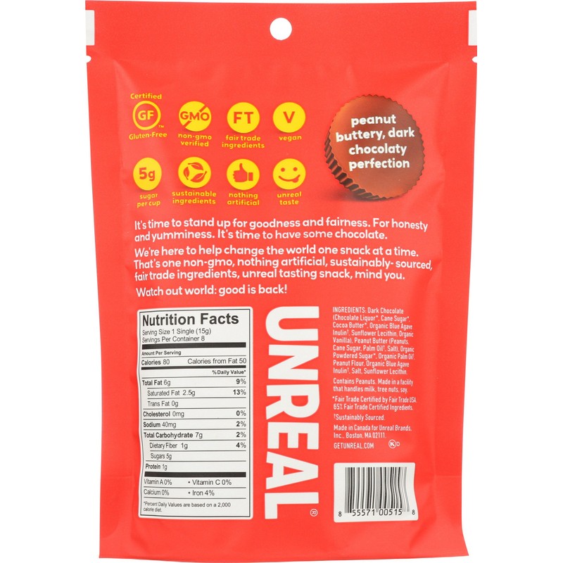 UNREAL Dark Chocolate Peanut Butter Cups, 4.2 oz, Pack of