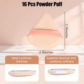 Oslynia 16 Pcs Triangle Powder Puff, Reusable & Washable Makeup Loose Setting Powder Puffs, Velvet Makeup Sponge Puffs for Contouring Corners, Face, Under Eyes(Black, White, Khaki, Powder)
