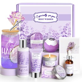 Gifts for Women, Lavender Gift Baskets Birthday Gifts for Women, Bath and Body Gifts Set, Relaxing Spa Gifts, Self Care Gifts, Care Package Home Spa Gift Ideas for Mom Her Sister Wife Female Friends