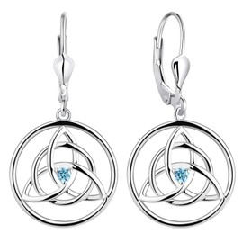 YL Celtic Earrings 925 Sterling Silver cut March Birthstone Aquamarine Blue Celtic Knot Drop Dangle Earrings for Women