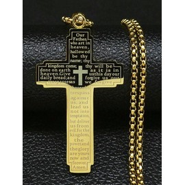 Punk Style Cross & Letter Decor Pendant Necklace, Stainless Steel Jewelry For Party, Daily Clothing Decor For Both Men & Women - Color: Golden, Specification: one-size