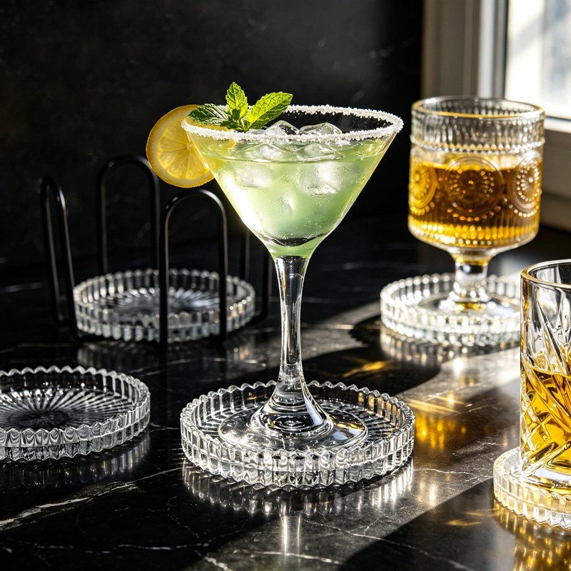 Glass Coasters for Drinks Set of 5 with Holder