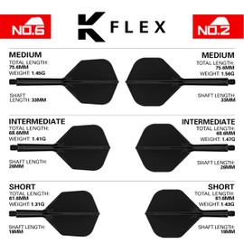 Target Darts K Flex Integrated Dart Flight and Shaft, No.2, Black (Short), Pack of 3 K Flex No.2, Precision Moulded 2-in-1 Dart Flights and Dart Stem, Professional Dart Accessories