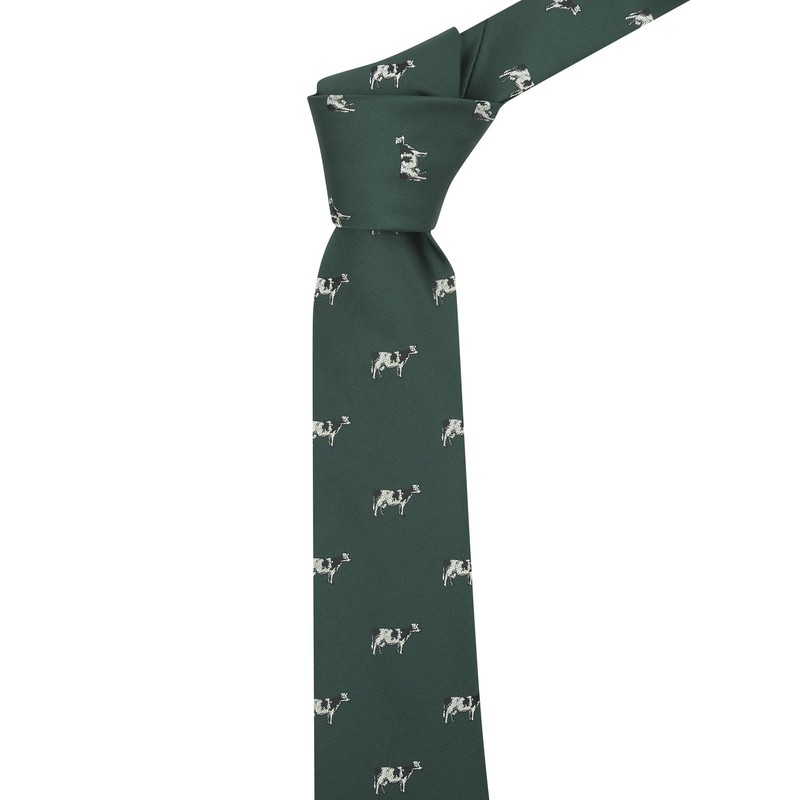 King & Priory Dark Green Embroidered Cow Tie