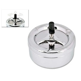 Large Chrome Spinning Ashless Ashtray | Premium Windproof Outdoor Ashtray | Deep Base | Easy to Empty (Chrome)