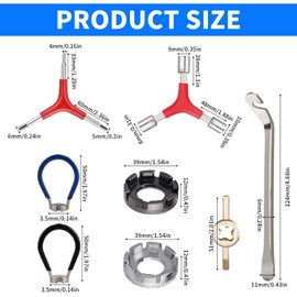 CVASNF 9 Piece Bicycle Spoke Wrench, Size 10-15 Universal Spoke Tensioner, Bicycle Tool Set with Nipple Tensioner, Tyre Lever, Y-Shaped Allen Key and Y-Shaped Socket Wrench