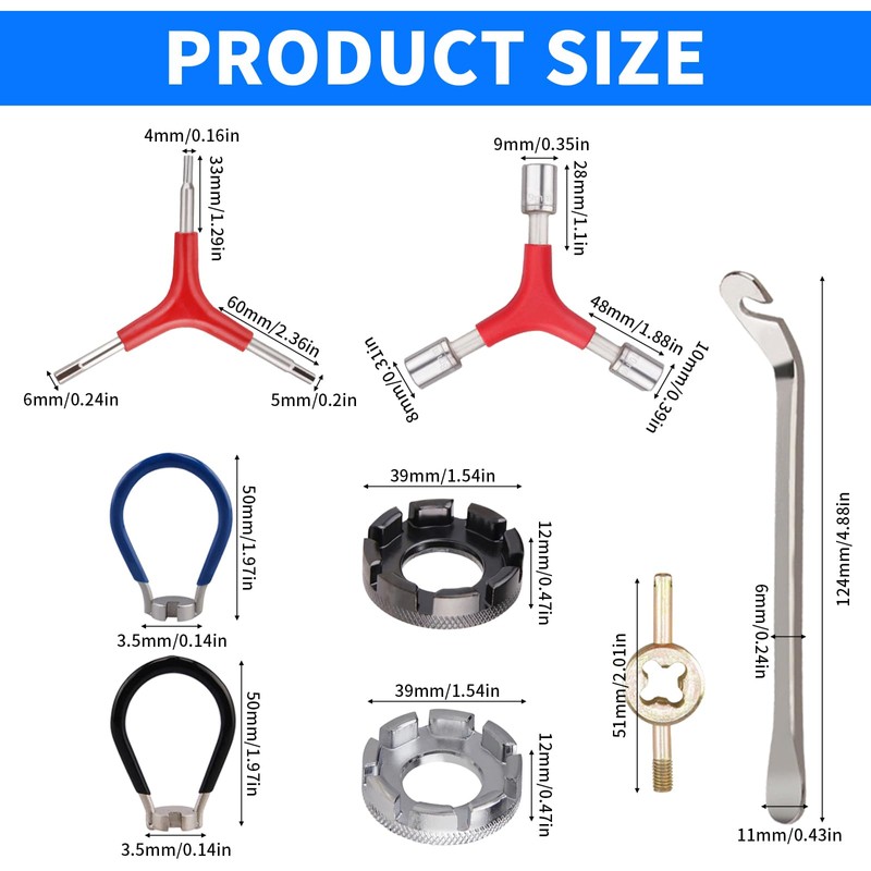 CVASNF 9 Piece Bicycle Spoke Wrench, Size 10-15 Universal Spoke