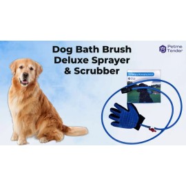 Petme Tender Dog Bath Brush Deluxe Sprayer & Scrubber Pet Shower Head Glove Upgraded