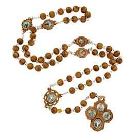 Venerare Olive Wood Rosary | Unique Four Way Cross Crucifix and Medals | Great Catholic Gift for First Holy Communion, Confirmation, and Ordination | Made in Italy