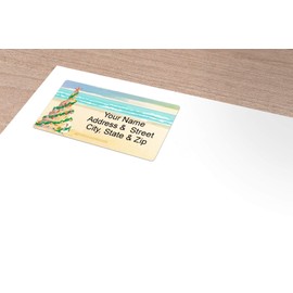 Beach Christmas Address Label - Beach Tree Customized Return Address Label - 90 Labels