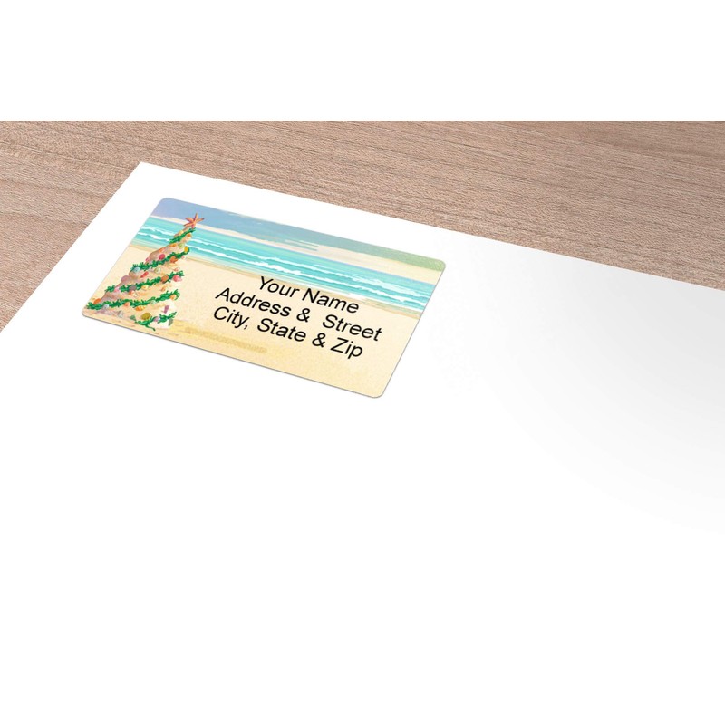 Beach Christmas Address Label - Beach Tree Customized Return Address