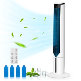DORTALA Evaporative Air Cooler, Swamp Cooler with Humidifier, Remote Control, LED Display, 9H Timer, 4 Ice Packs, 3 Modes & 3 Speeds, Portable Windowless Air Conditioner for Small Room
