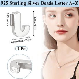 Beebeecraft Letter J Sterling Silver Capital Letter Alphabet Bead Initial Charm Pendant for Necklace Bracelet Jewellery Making