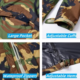 Fousam Rain Suit, Rain Gear for Men Waterproof, Camo Rain Jacket, Lightweight Rain Coat for Fishing, Hunting, Motorcycling, Hiking, Traveling, XL