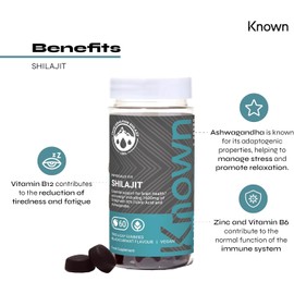 Known Tasty 1600mg Shilajit Gummies - 50% Fulvic Acid, B12 - Energy & Metabolism - Natural Blackcurrant Flavour - 60 Vegan Gummies, 1 Month Supply