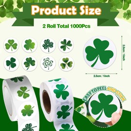 St. Patrick's Day Decorations – 2 Rolls/500 pcs Lucky Clover Stickers, Festive Irish Theme Designs for Men & Women