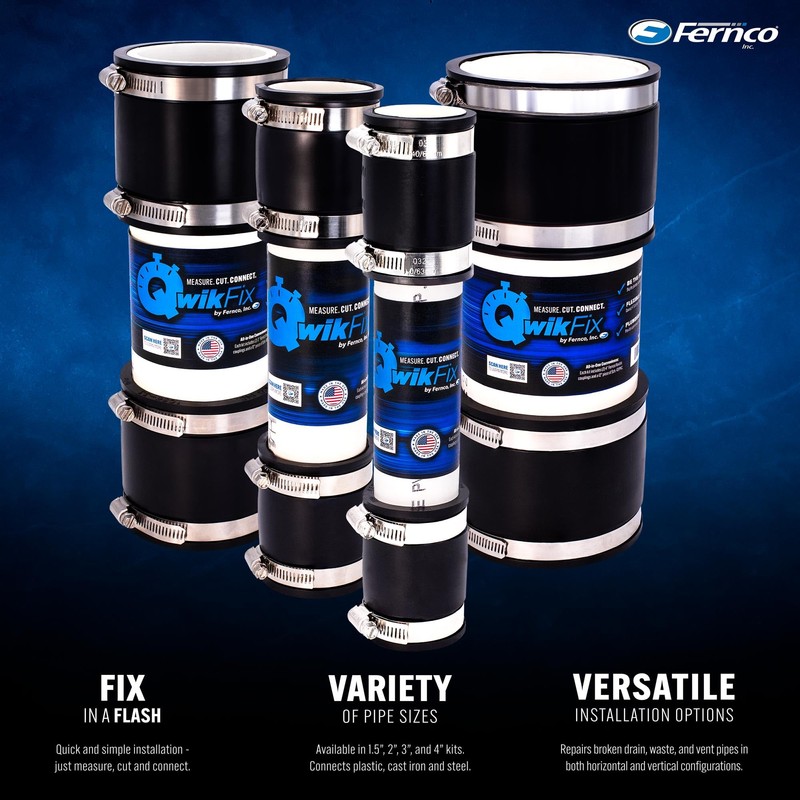 Fernco QwikFix Broken Pipe 1.5" Coupling Repair Kit for Plastic,