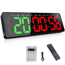 AnExer Gym Timer Clock for Gym with Remote, 16.5" LED Workout Colck Count Down/Up Clock for Fitness, 12/24H Digital Wall Clock, Portable Home Accessories