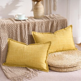 LRartdeco Cushion Cover 30 x 50 cm, Boho Cushion Covers, Decorative Sofa Cushion Covers for Country House, in Farm Style, Living Room, Bedroom, Office, Set of 2, Mustard Yellow