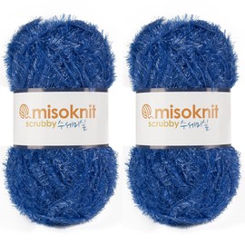 Misoknit Pastel Scrubby Yarn for dishcloths Crocheting 2 Skeins Polyester 100%, 2.8oz(80g) Each, 196 Yards per Skein (Blue)