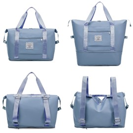 FIORETTO Womens Expandable Gym Tote Bag Duffle Bag with Wet Pocket, Travel Bag Weekend Overnight Bags with Double Shoulder Strap, Water-Resistant Carry On Bag Hospital Holdalls for Women Blue