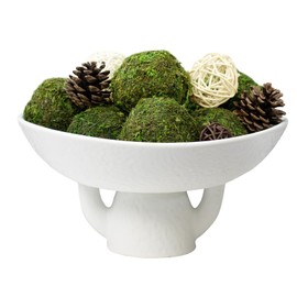 NAHARO Elegant White Ceramic Bowl with Moss Ball Set-10 Decorative Bowl with 16pc Decorative Balls for Farmhouse Table Centerpiece, Living Room or Home Decor