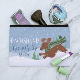 Dachshund Dashing Through the Snow Winter Christmas Makeup Cosmetic Bag Organizer Pouch