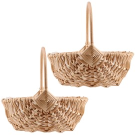 HEIHAK 2 Pack Wicker Basket with Handle, Foraging Basket with Plastic Liner, Wicker Shopping Basket Wedding Flower Basket for Home Party Decor