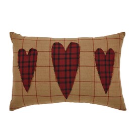 VHC Brands Connell Heart Pillow 9.5x14, Cotton Pillow With Polyester Pillow Fill, Decorative Throw Pillow, Connell Collection, Rectangle 9.5x14, Burgundy
