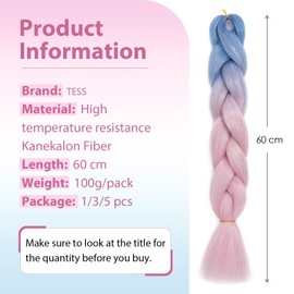 TESS Braids Extensions with Glitter, 60 cm, Jumbo Braids Synthetic Hair for Braiding, Box Braids, Hair Extension Braid, 100 g/Bundle, Hair Braids Extension, 1 Piece, Glitter + Blue/Light Pink