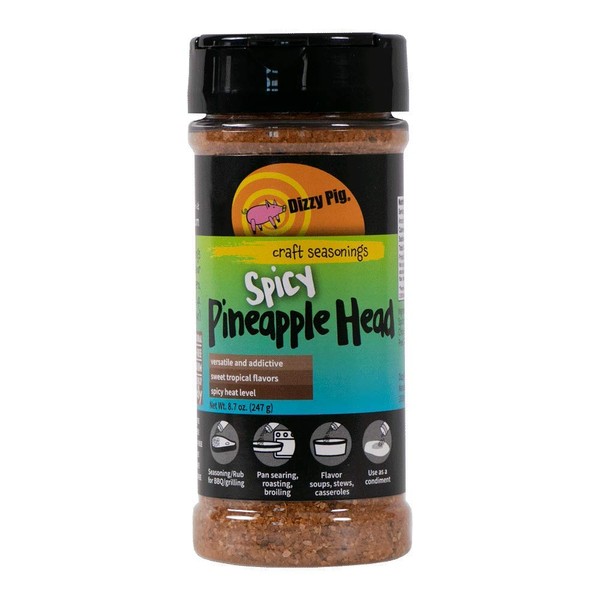 Dizzy Pig Spicy Pineapple Head BBQ Seasoning Spice Dry Rub For Cooking - Tropical Blend for Chicken, Bacon, Shrimp and More - All Natural 8oz Shaker Bottle