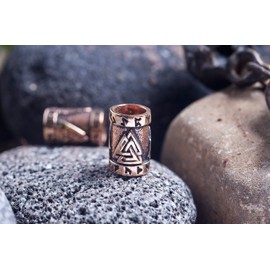 WINDALF Vikings Hair & Beard Pearl Valknut 15 mm Wotans Knot Viking Beard Jewellery Vintage Hair Accessories Bronze