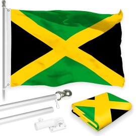 G128 Combo Pack: 6 Feet Tangle Free Spinning Flagpole (Silver) Jamaica Jamaican