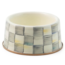 MACKENZIE-CHILDS Pet Bowl, Cute Cat and Dog Bowl for Food and Water, Gray-and-White Sterling Check, Medium