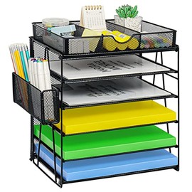 GALASALA Desk Organizers with Pen Holder, 5 Tier Mesh Desk File Organizer with Drawers, Desk Organizers and Accessories, Paper Letter Tray, Desk Organizers and Storage for Office Home