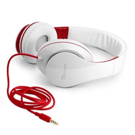 FANTEC SHP-250AJ Stereo HiFi Kopfhörer (mit Bügel, on Ear, 3,5 mm Klinkestecker, bassstark, große und weiche Ohrpolster) weiss/rot, 175 x 75 x 195 mm (B x T x H)